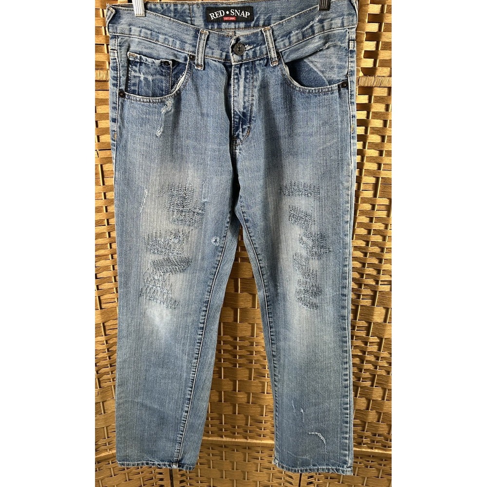 Red Snap Vintage Juniors Light Wash High Rise Straight Jeans Size 32X30‎